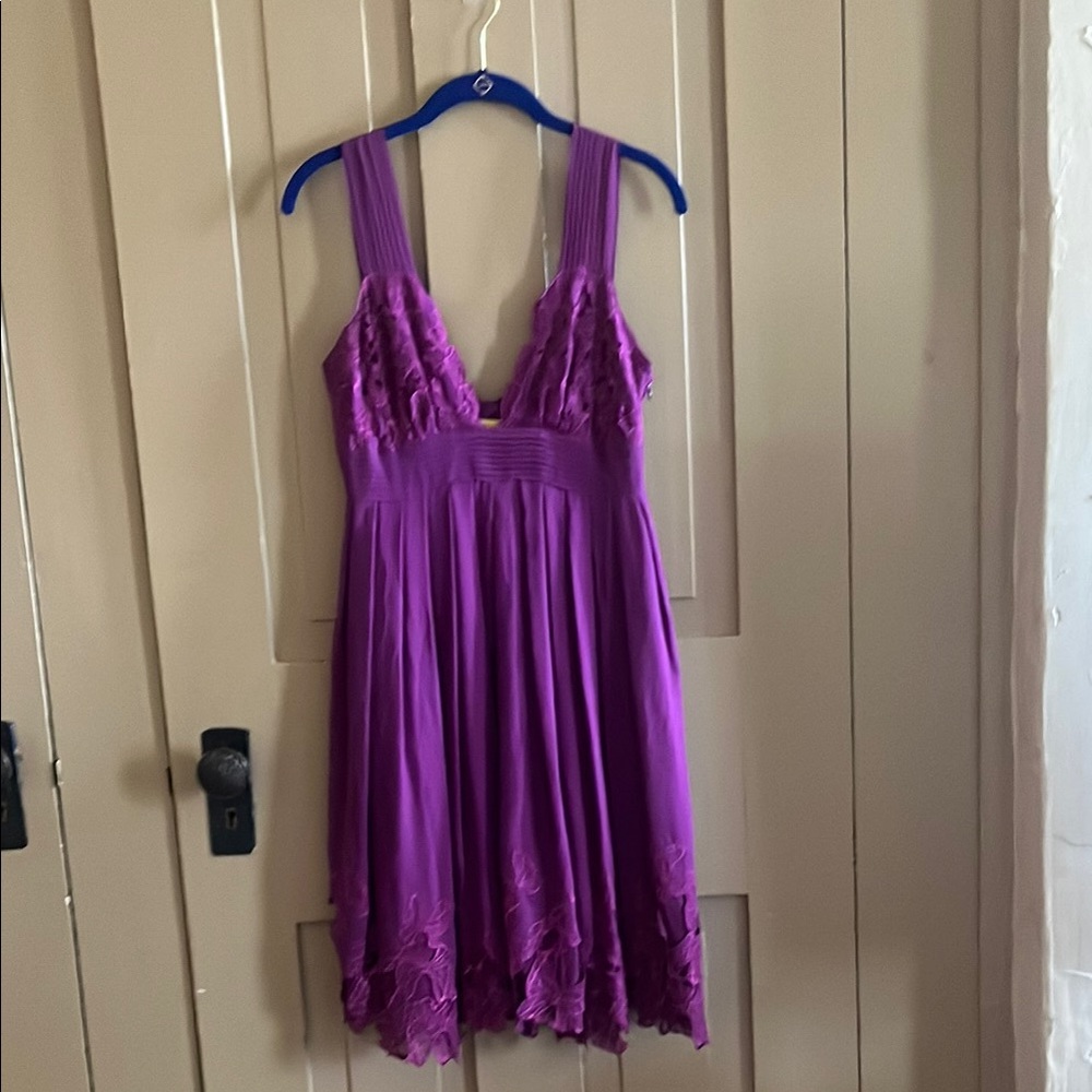 Catherine Malandrino Purple Midi Dress with Lace Trim